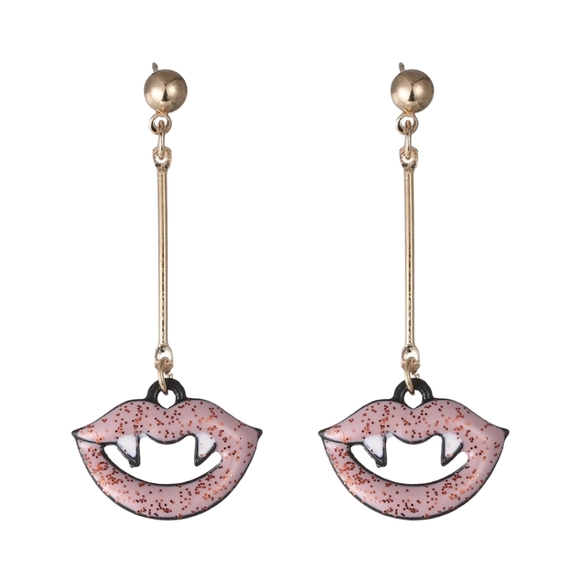 Bundle 2 pairs 1 red 1 pink sparkly crystal vampire teeth lips earrings - Picture 11 of 12